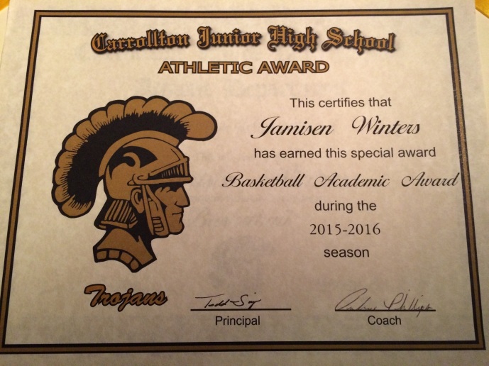 Jamisen's Academic Award